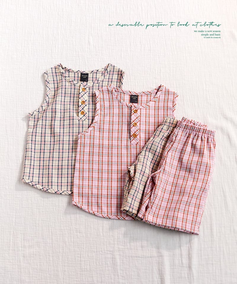CREAMCOK - Korean Children Fashion - #Kfashion4kids - Refrigerator Check Sleeveless Top Bottom Set - 4