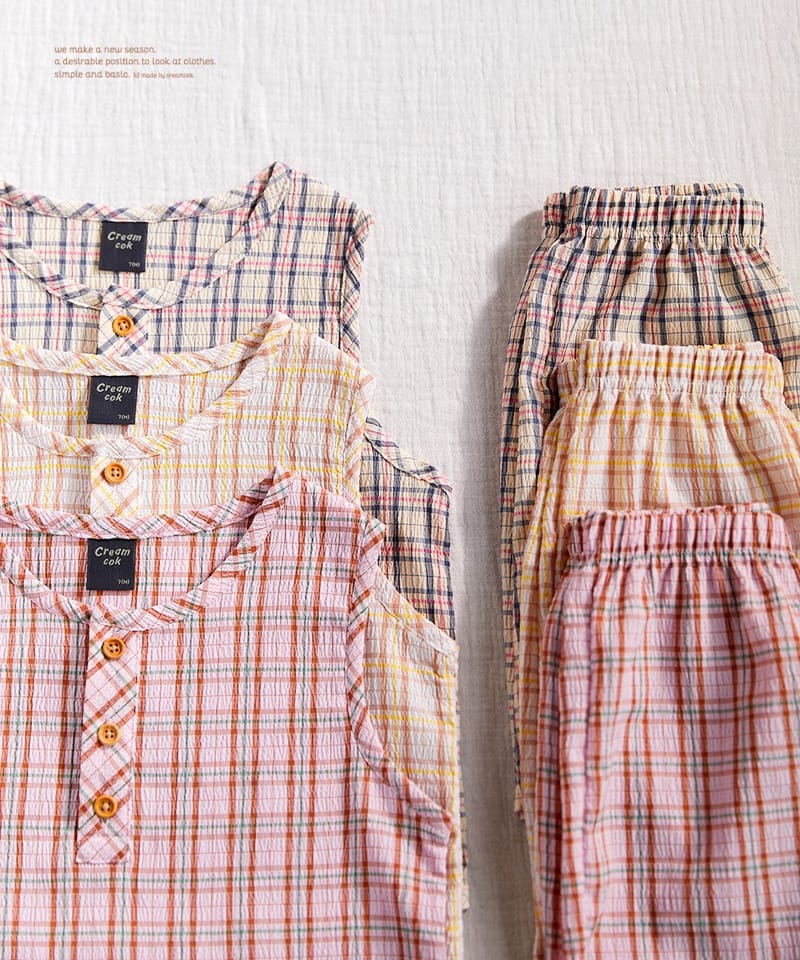 CREAMCOK - Korean Children Fashion - #Kfashion4kids - Refrigerator Check Sleeveless Top Bottom Set - 7