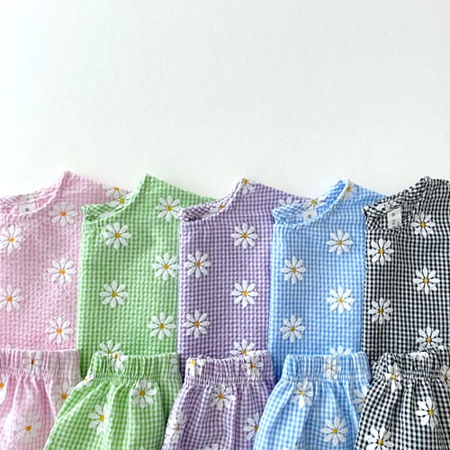 DAILY BEBE - Korean Children Fashion - #Kfashion4kids - Flower Chijimi Top Bottom Set