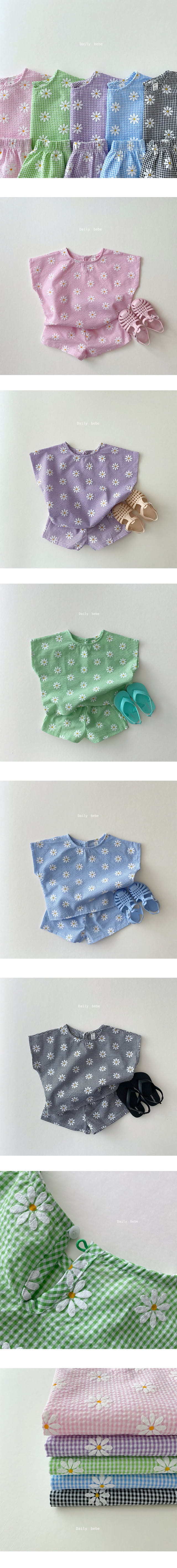 DAILY BEBE - Korean Children Fashion - #Kfashion4kids - Flower Chijimi Top Bottom Set - 2