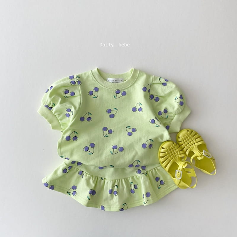 DAILY BEBE - Korean Children Fashion - #Kfashion4kids - Cherry Puff Top Bottom Set - 2