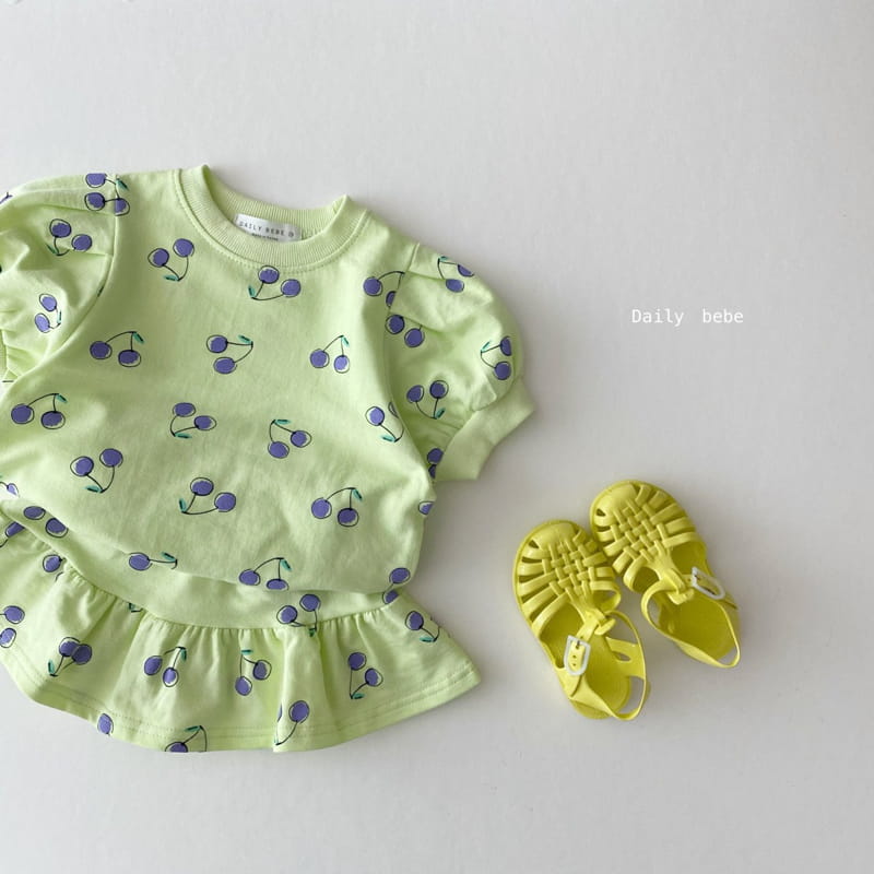 DAILY BEBE - Korean Children Fashion - #Kfashion4kids - Cherry Puff Top Bottom Set - 3
