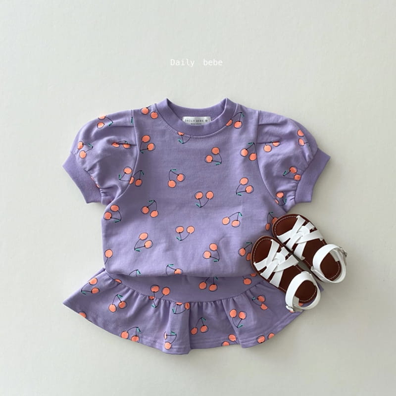 DAILY BEBE - Korean Children Fashion - #Kfashion4kids - Cherry Puff Top Bottom Set - 4