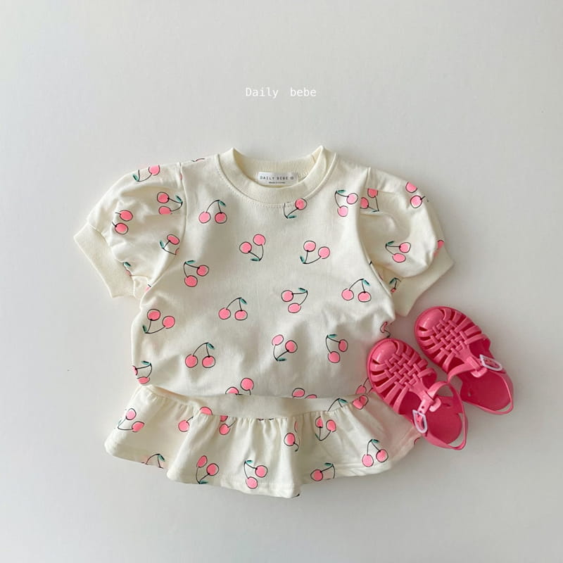 DAILY BEBE - Korean Children Fashion - #Kfashion4kids - Cherry Puff Top Bottom Set - 5