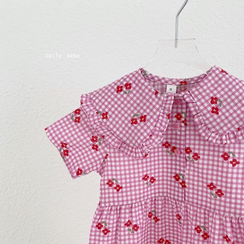 DAILY BEBE - Korean Children Fashion - #Kfashion4kids - Check Flower One-piece - 10
