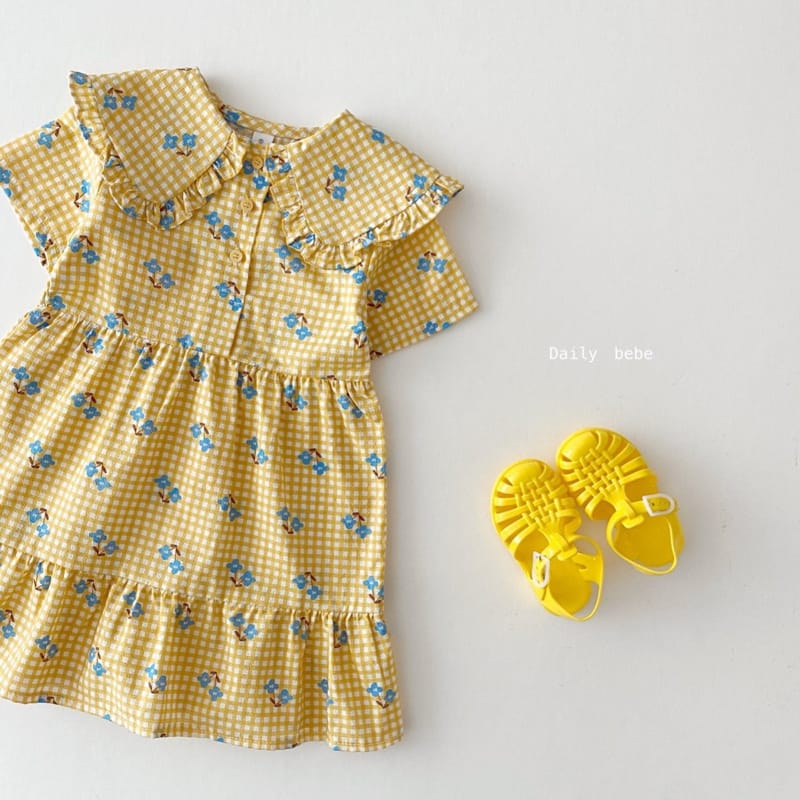DAILY BEBE - Korean Children Fashion - #Kfashion4kids - Check Flower One-piece - 6