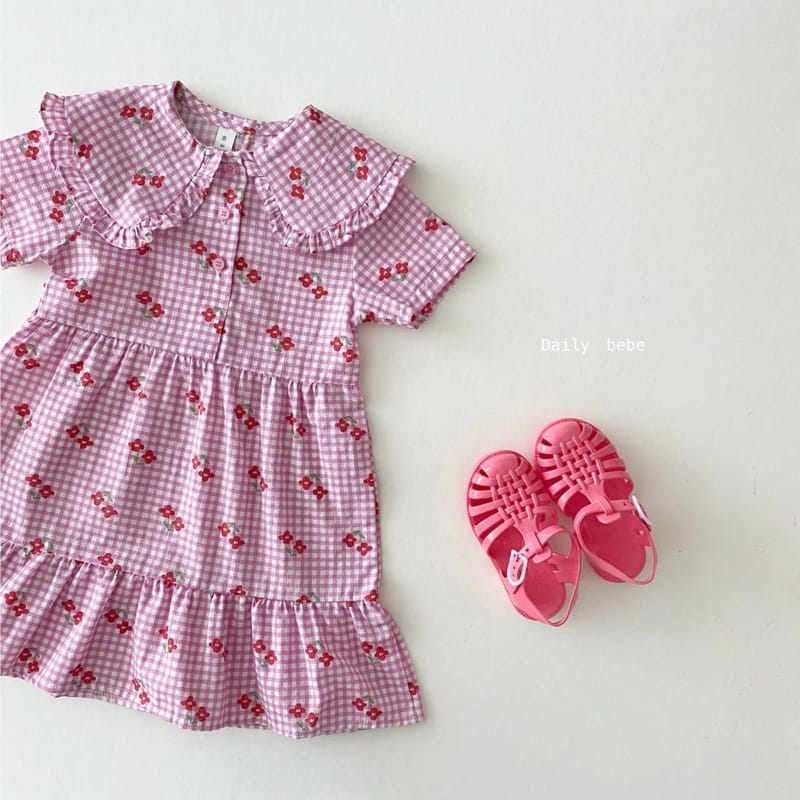 DAILY BEBE - Korean Children Fashion - #Kfashion4kids - Check Flower One-piece - 7