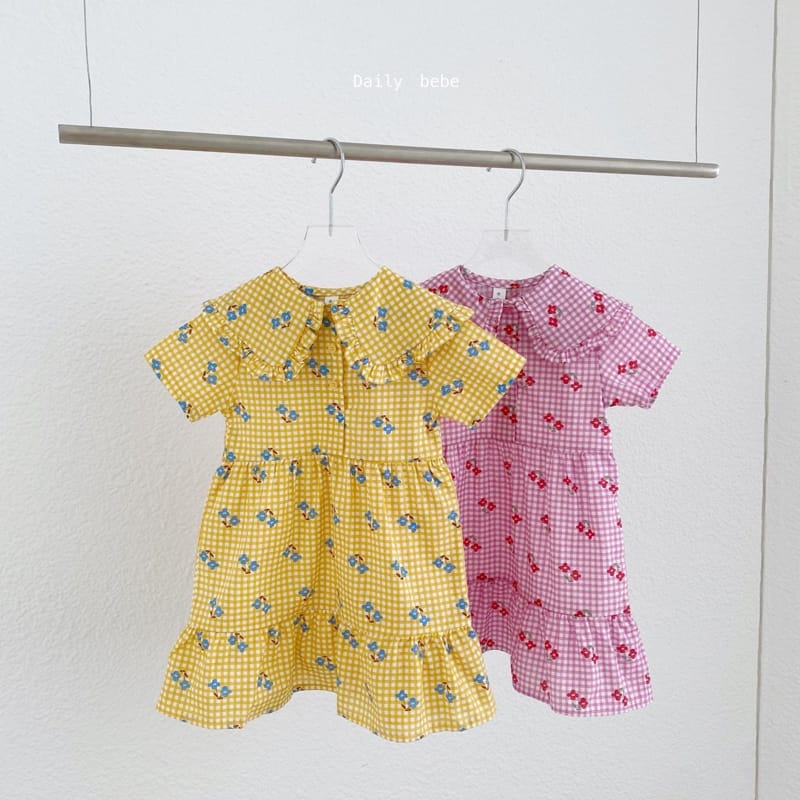 DAILY BEBE - Korean Children Fashion - #Kfashion4kids - Check Flower One-piece - 8