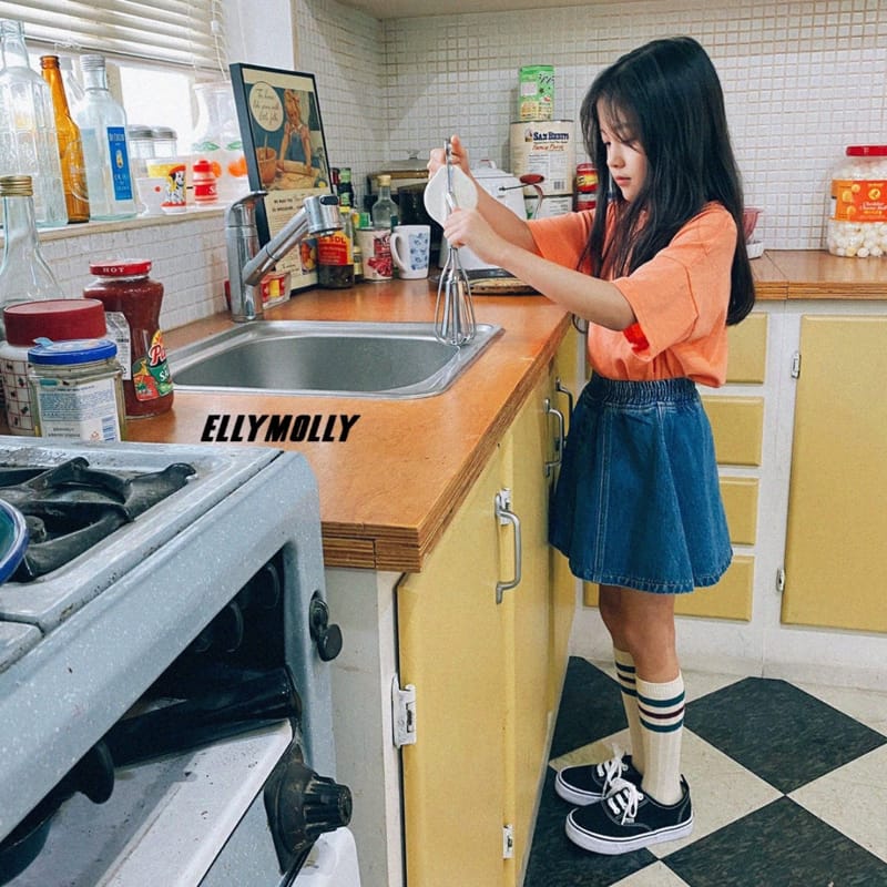 ELLYMOLLY - Korean Children Fashion - #Kfashion4kids - Flare Denim Skirt