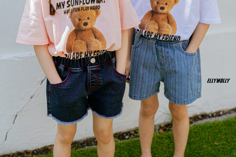 ELLYMOLLY - Korean Children Fashion - #Kfashion4kids - Stripes Denim Shorts - 9