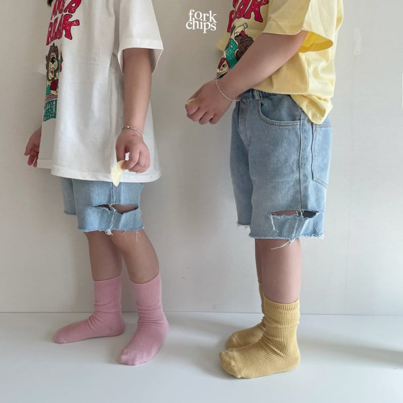 FORK CHIPS - Korean Children Fashion - #Kfashion4kids - Somrthing Denim Shorts - 7