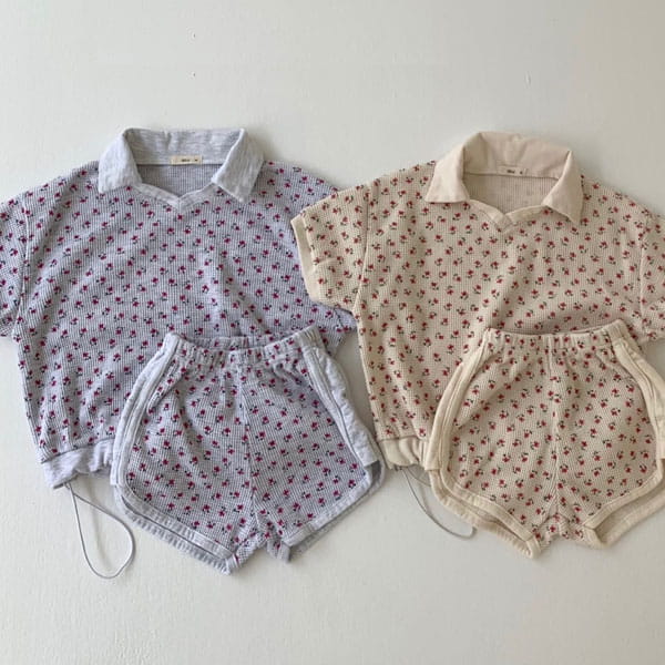 GO;U - Korean Children Fashion - #Kfashion4kids - Flower Top Bottom Set