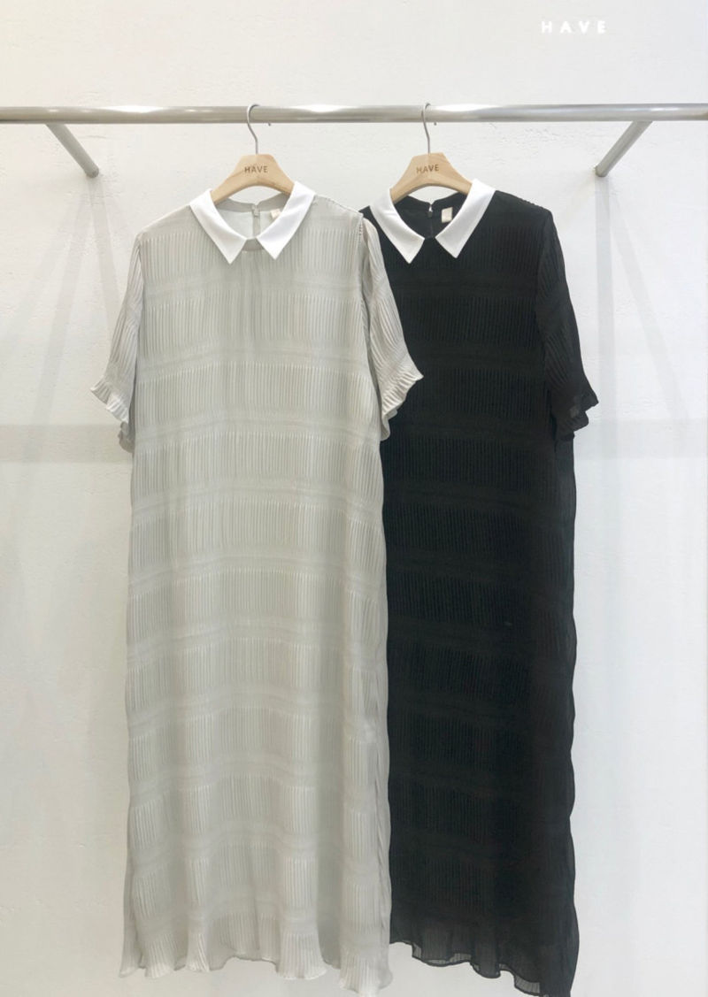 HAVE - Korean Women Fashion - #Kfashion - Lady Pleats Collar One-piece