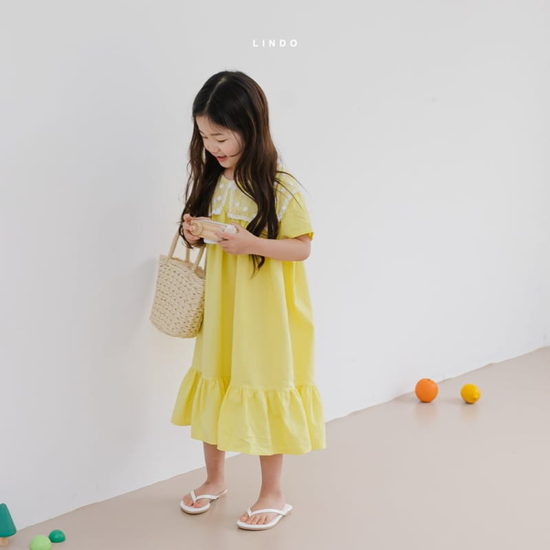 LINDO - Korean Children Fashion - #Kfashion4kids - Embroidery Flower Collar One-piece - 5