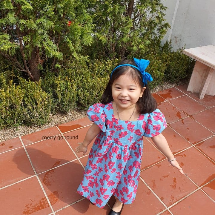 MERRY GO ROUND - Korean Children Fashion - #Kfashion4kids - Blue Flower One-piece