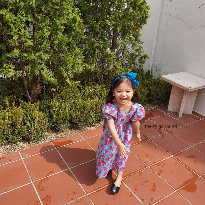 MERRY GO ROUND - Korean Children Fashion - #Kfashion4kids - Blue Flower One-piece - 2