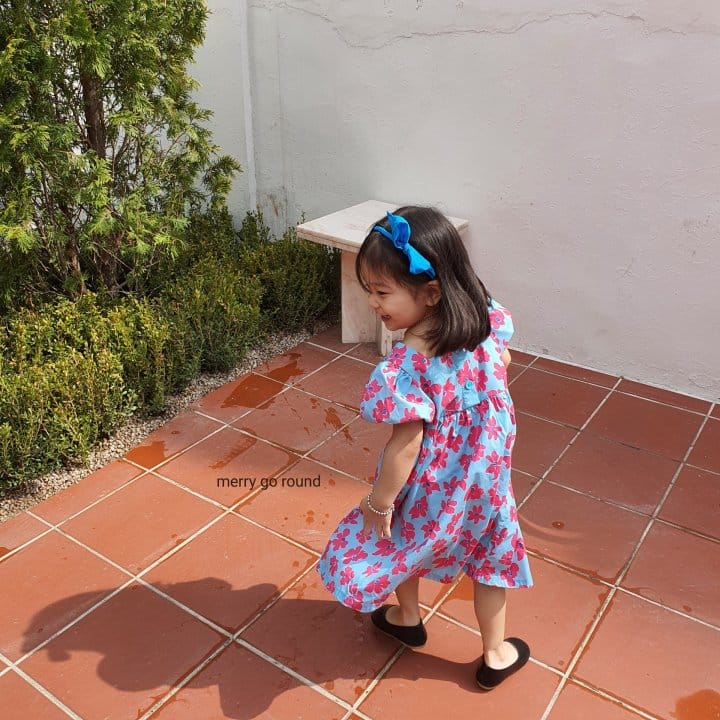 MERRY GO ROUND - Korean Children Fashion - #Kfashion4kids - Blue Flower One-piece - 4
