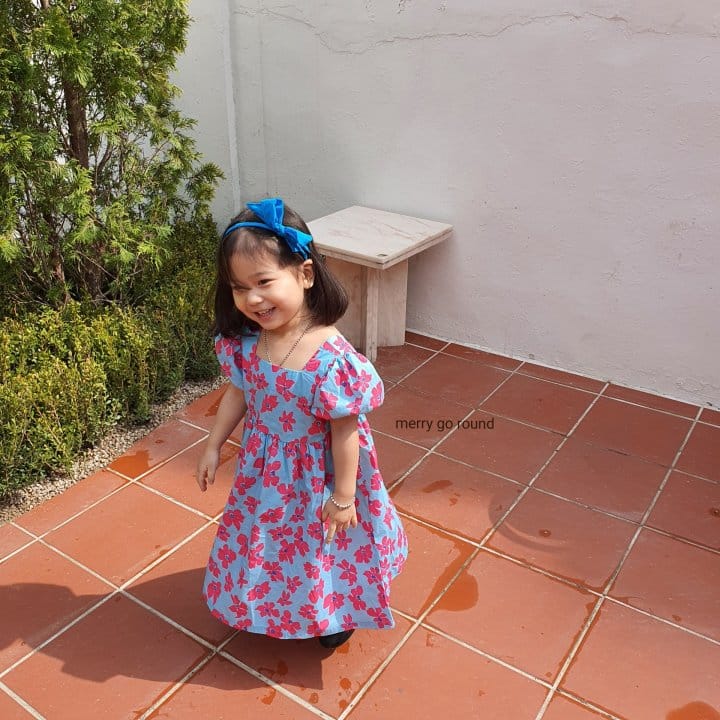 MERRY GO ROUND - Korean Children Fashion - #Kfashion4kids - Blue Flower One-piece - 5
