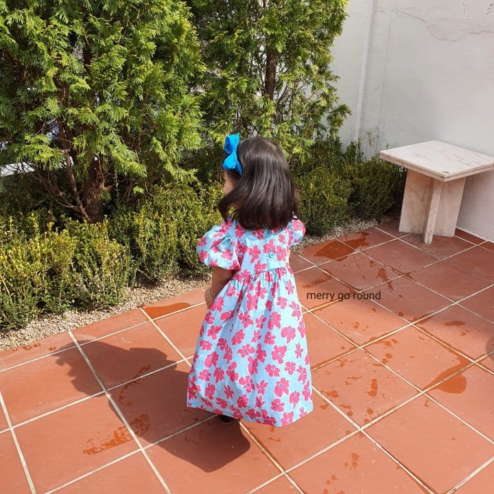 MERRY GO ROUND - Korean Children Fashion - #Kfashion4kids - Blue Flower One-piece - 6