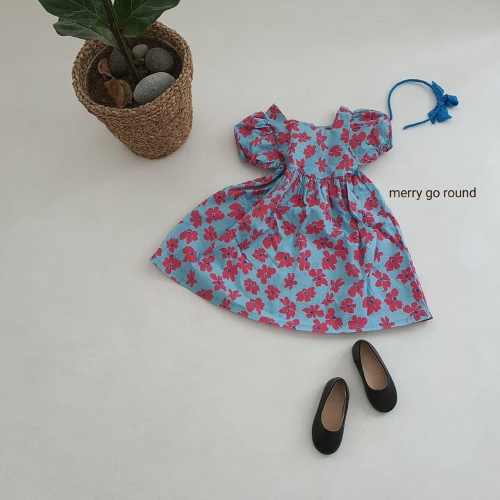 MERRY GO ROUND - Korean Children Fashion - #Kfashion4kids - Blue Flower One-piece - 7