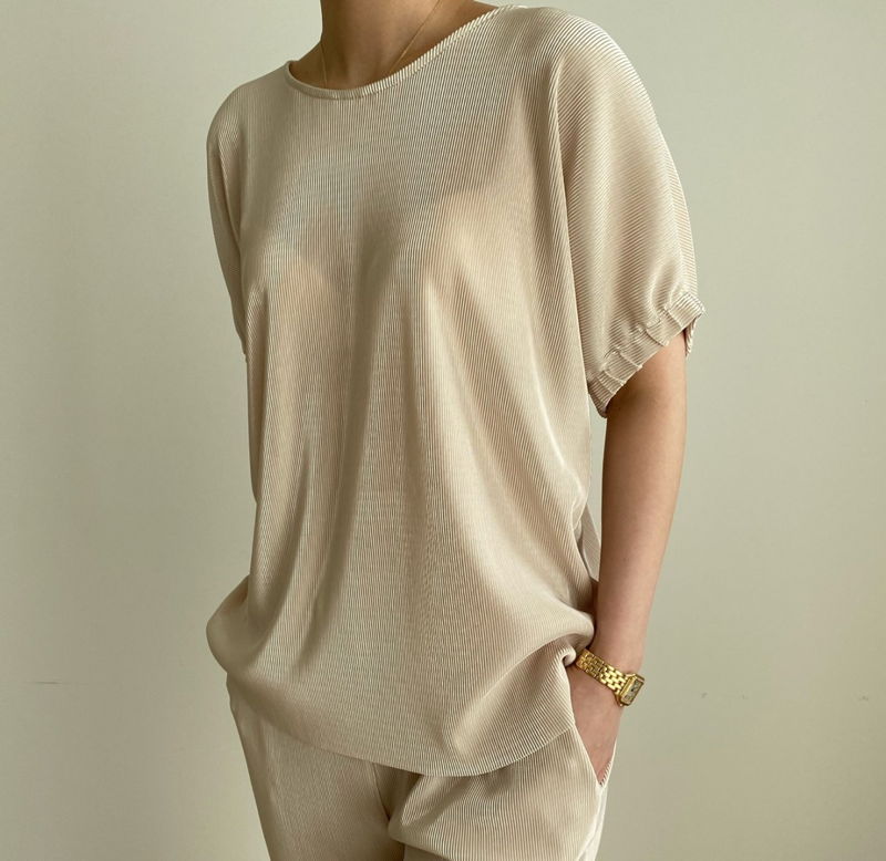 MERRY J - Korean Women Fashion - #Kfashion - Shinning Pleats Top Bottom Set - 4