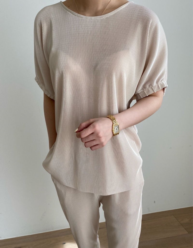 MERRY J - Korean Women Fashion - #Kfashion - Shinning Pleats Top Bottom Set - 9