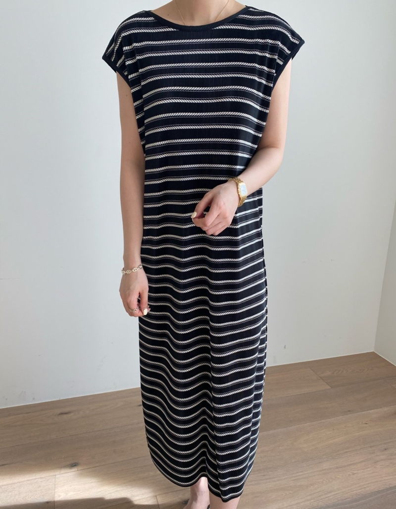 MERRY J - Korean Women Fashion - #Kfashion - Pleats Stripe One-piece - 2