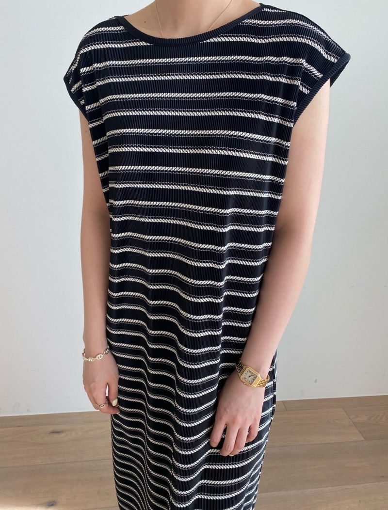 MERRY J - Korean Women Fashion - #Kfashion - Pleats Stripe One-piece - 3