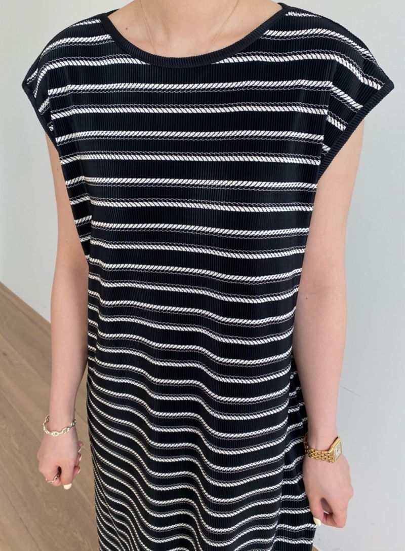 MERRY J - Korean Women Fashion - #Kfashion - Pleats Stripe One-piece - 5