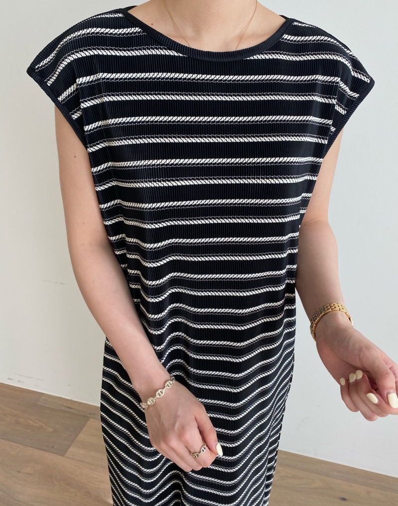 MERRY J - Korean Women Fashion - #Kfashion - Pleats Stripe One-piece - 6