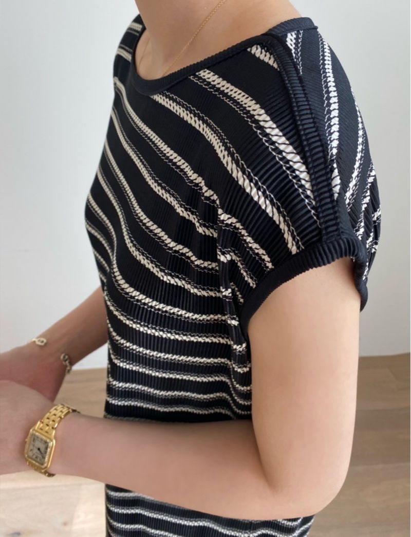 MERRY J - Korean Women Fashion - #Kfashion - Pleats Stripe One-piece - 7