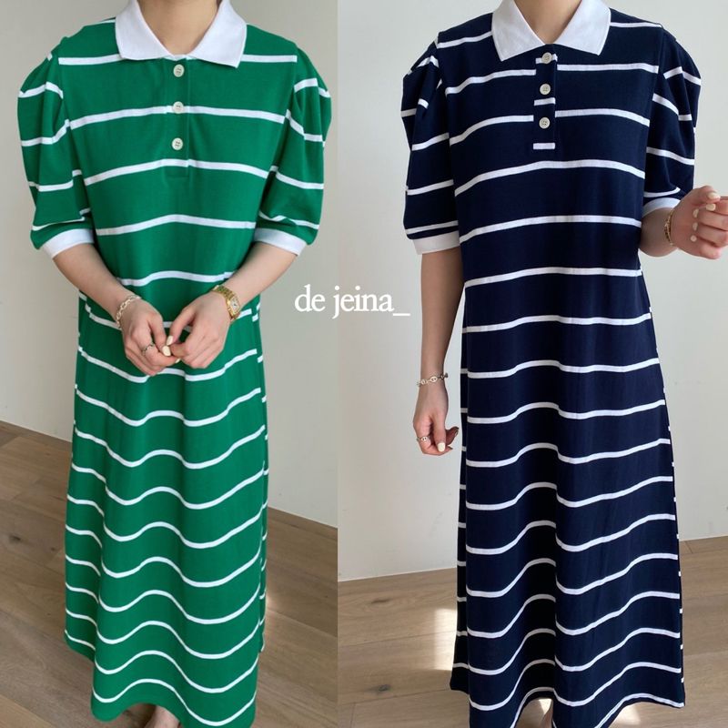 MERRY J - Korean Women Fashion - #Kfashion - Stripe Puff One-piece