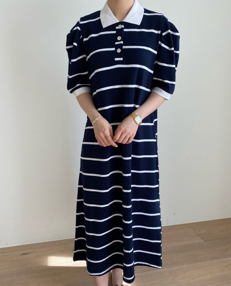 MERRY J - Korean Women Fashion - #Kfashion - Stripe Puff One-piece - 2