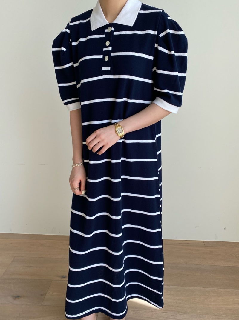 MERRY J - Korean Women Fashion - #Kfashion - Stripe Puff One-piece - 4