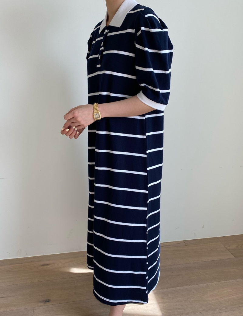 MERRY J - Korean Women Fashion - #Kfashion - Stripe Puff One-piece - 5