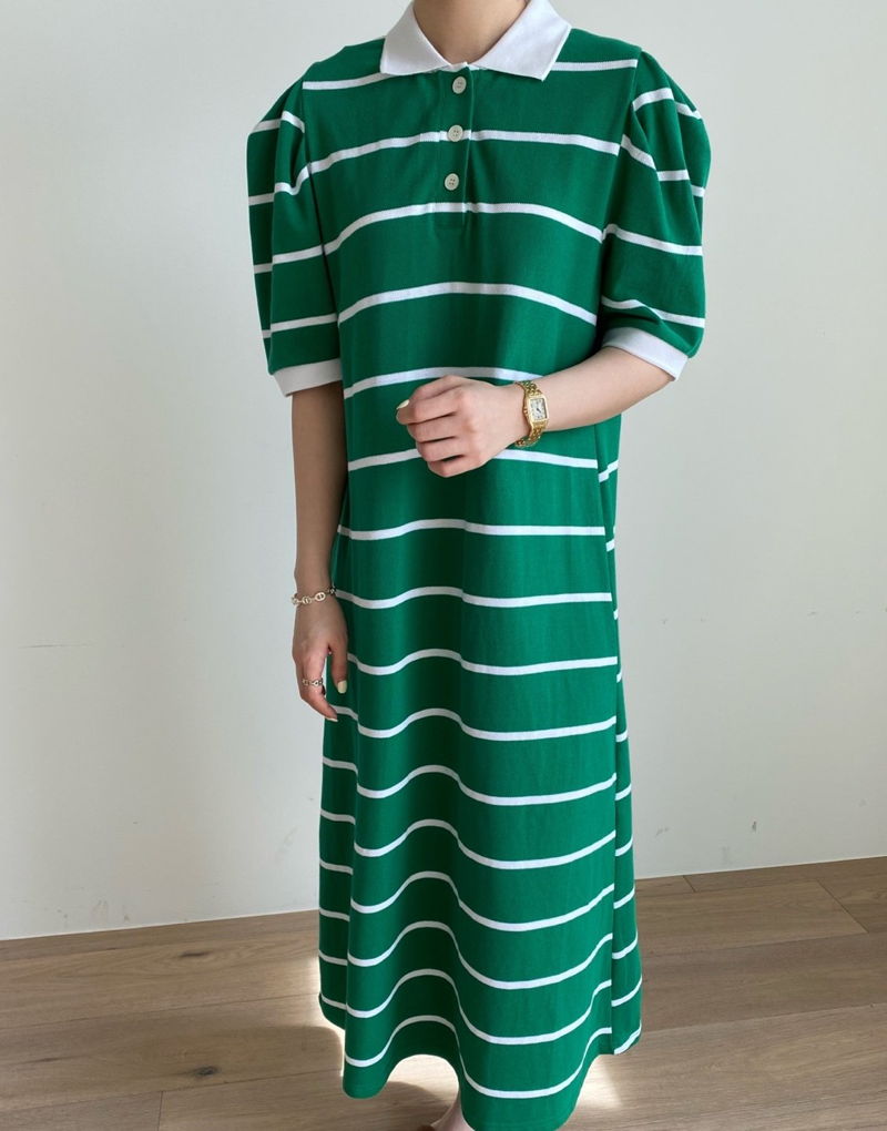 MERRY J - Korean Women Fashion - #Kfashion - Stripe Puff One-piece - 6