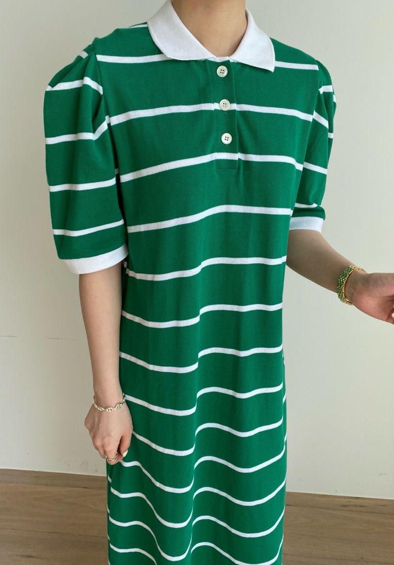 MERRY J - Korean Women Fashion - #Kfashion - Stripe Puff One-piece - 7