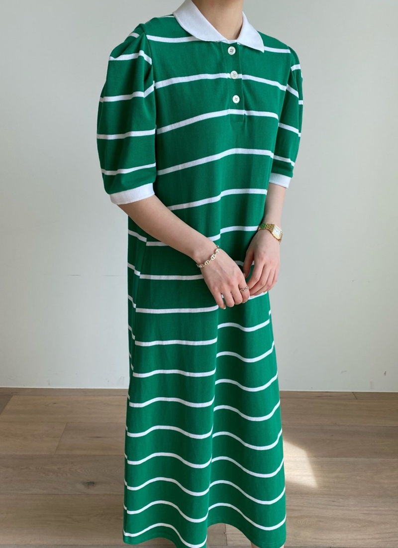 MERRY J - Korean Women Fashion - #Kfashion - Stripe Puff One-piece - 9