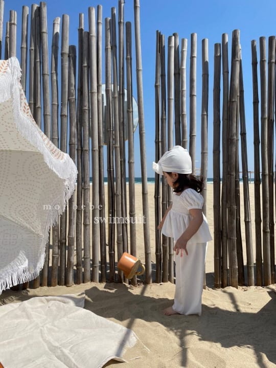 MONBEBE - Korean Children Fashion - #Kfashion4kids - Smocked Swimwear Top Bottom Hat Set with Mom - 2