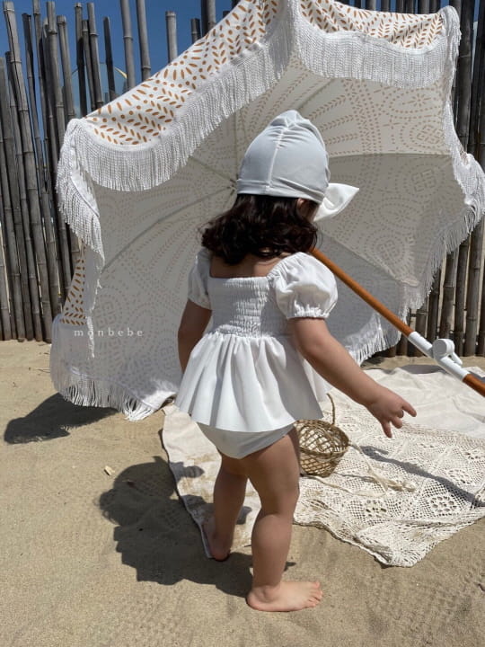 MONBEBE - Korean Children Fashion - #Kfashion4kids - Smocked Swimwear Top Bottom Hat Set with Mom - 4