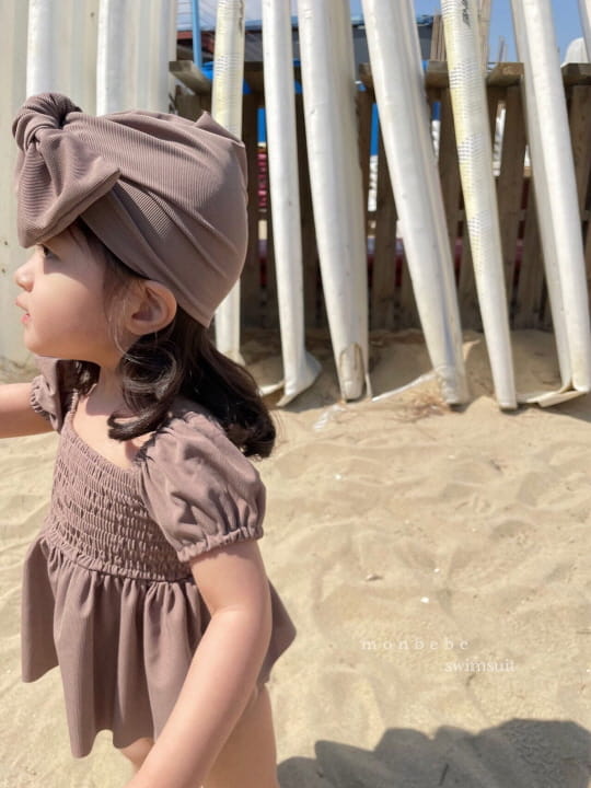 MONBEBE - Korean Children Fashion - #Kfashion4kids - Smocked Swimwear Top Bottom Hat Set with Mom - 5