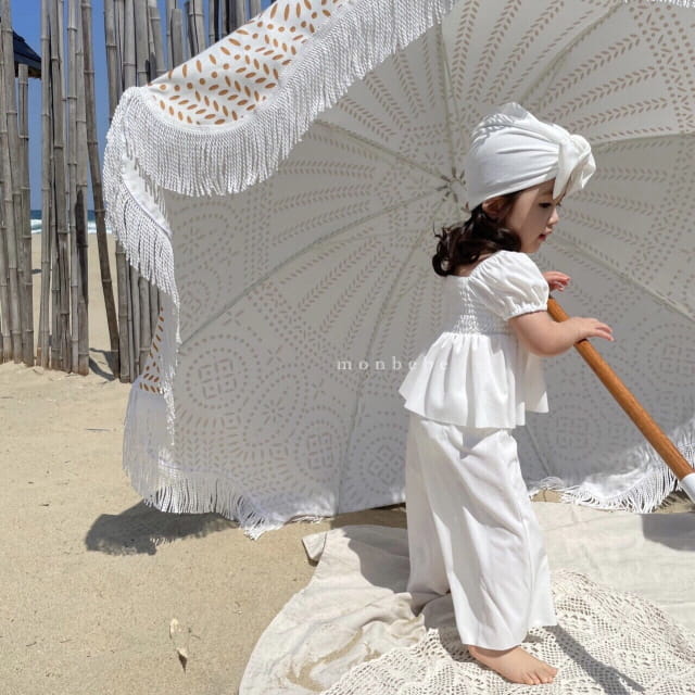 MONBEBE - Korean Children Fashion - #Kfashion4kids - Smocked Swimwear Top Bottom Hat Set with Mom - 8