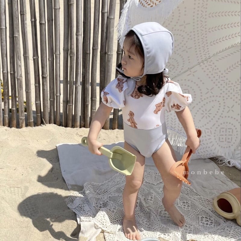 MONBEBE - Korean Children Fashion - #Kfashion4kids - Teddy Girl Swimwear Hat Set with Mom