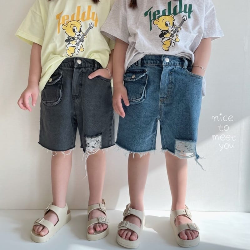 NICE TO MEET YOU - Korean Children Fashion - #Kfashion4kids - Pocket Denim Shorts - 12