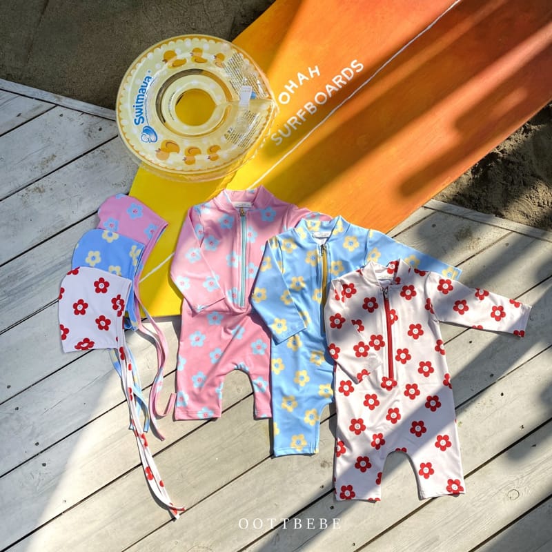 OOTT BEBE - Korean Children Fashion - #Kfashion4kids - Daisy Rashguard Hat Set - 12