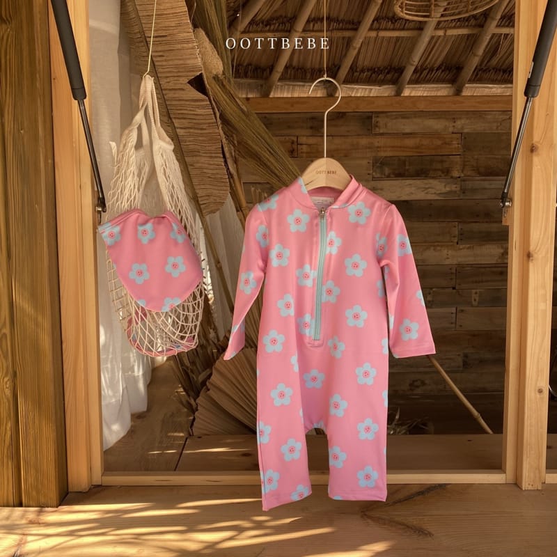 OOTT BEBE - Korean Children Fashion - #Kfashion4kids - Daisy Rashguard Hat Set - 6