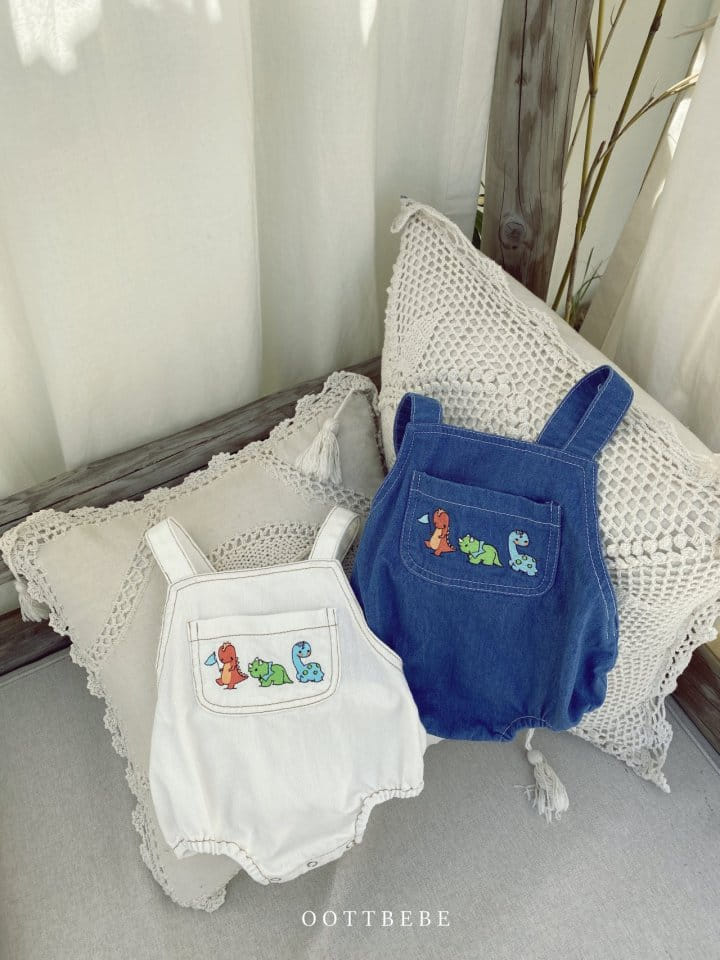 OOTT BEBE - Korean Children Fashion - #Kfashion4kids - Dinosaur Dungarees Bodysuit - 4