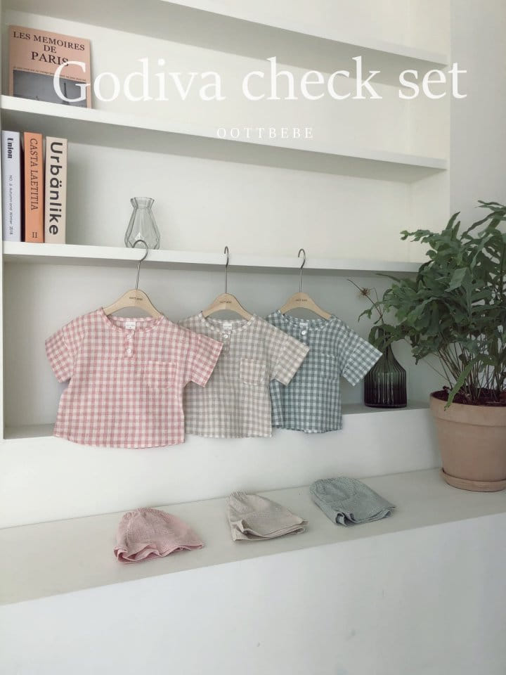 OOTT BEBE - Korean Children Fashion - #Kfashion4kids - Godiva Check Top Bottom Set - 2