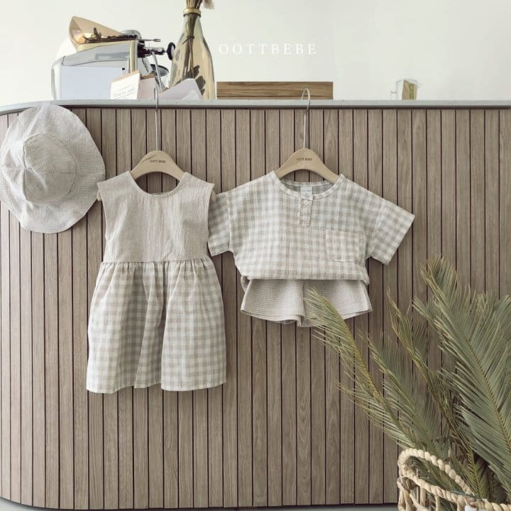 OOTT BEBE - Korean Children Fashion - #Kfashion4kids - Godiva Check Top Bottom Set - 3