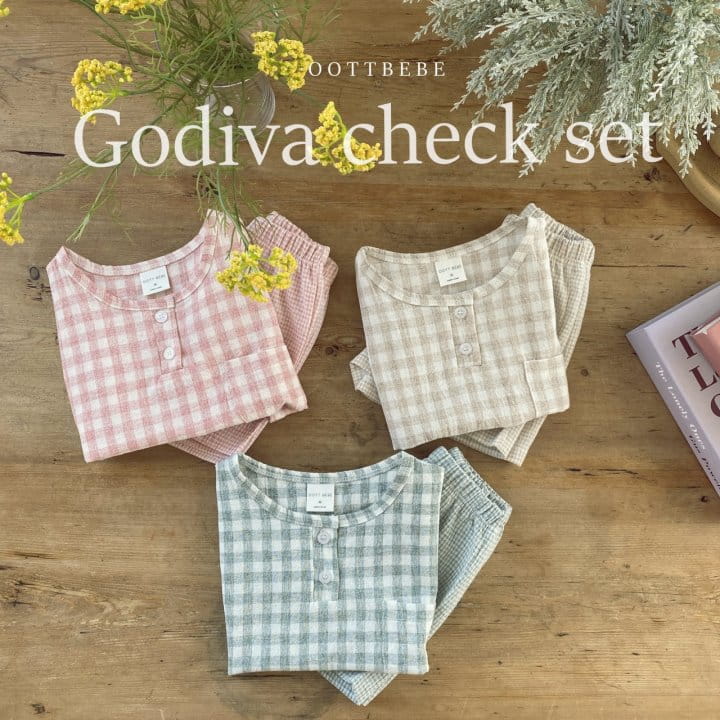OOTT BEBE - Korean Children Fashion - #Kfashion4kids - Godiva Check Top Bottom Set - 9